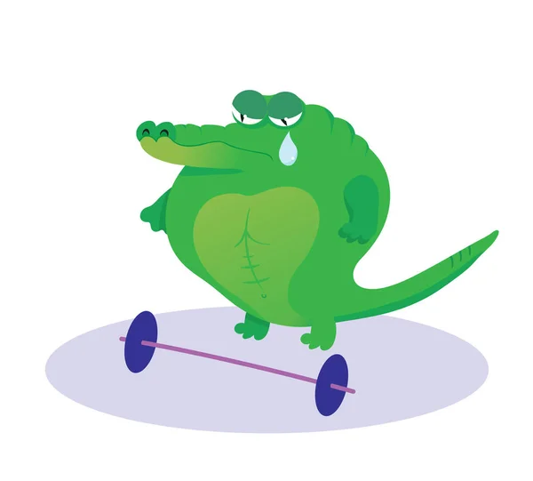 Atleta crocodilo verde chorando na frente de uma barra — Vetor de Stock