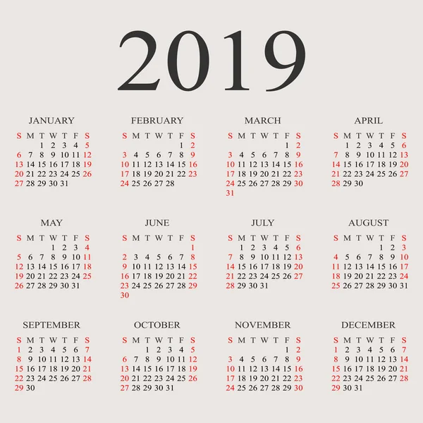 Šablona návrhu vektorové rok 2019 kalendáře — Stockový vektor