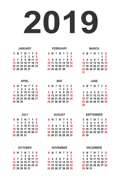 Szablon projektu kalendarza 2019 rok wektor — Wektor stockowy