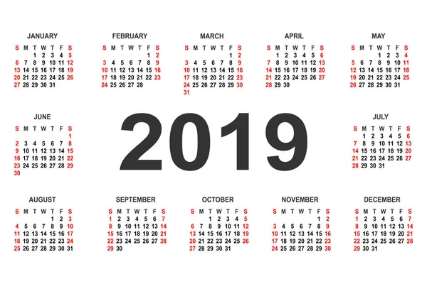 Takvim 2019 yıl vektör tasarım şablonu