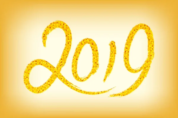 2019 Feliz año nuevo. Números de oro Diseño de la tarjeta de felicitación con g — Vector de stock