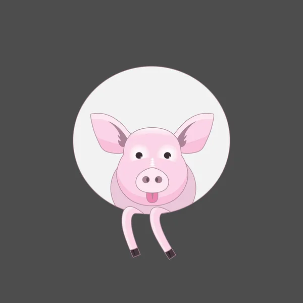 Cerdo rosa con la lengua fuera — Vector de stock