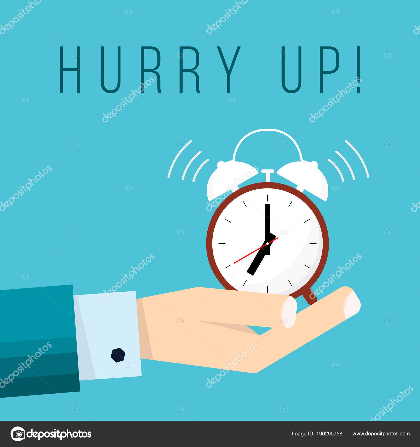 Hurry up cartoon word, hand of businessman holds alarm clock Stock Vector  by ©forden 190290758, image size:1600x1700