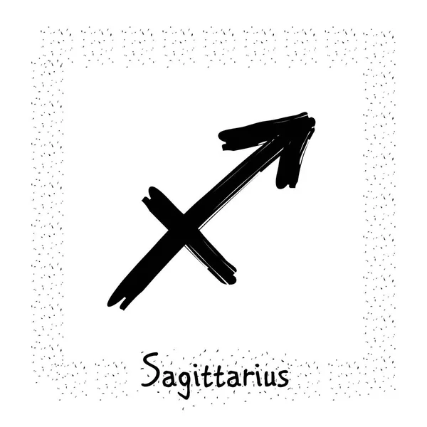 Sagittarius Vektor Tierkreiszeichen, von Hand mit Tuschpinsel gezeichnet — Stockvektor