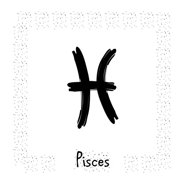 Pisces vector signo del zodiaco, dibujado a mano con pincel de tinta — Vector de stock