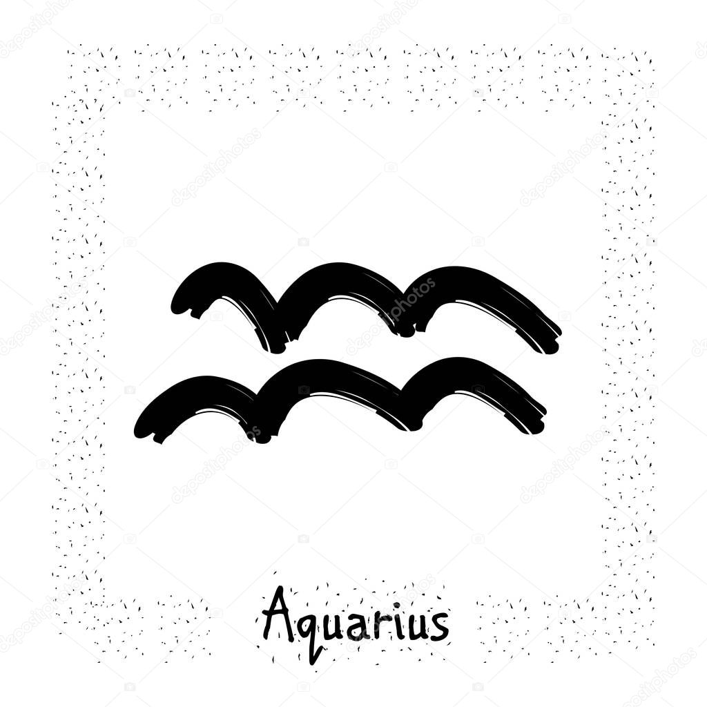 Aquarius vector zodiac sign, hand drawn with ink brush. Vector illustration