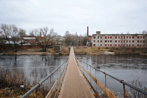 Borovichi Russland Januar 2020 Seilbrücke Über Den Fluss Borovichi Gebiet — Stockfoto