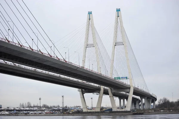 Saint Petersburg Russia March 2020 View Cable Stayed Obukhov Bridge — Stock Photo, Image