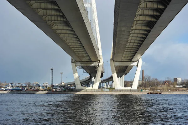 Saint Petersburg Russia March 2020 View Cable Stayed Bridge Obukhov — Stock Photo, Image