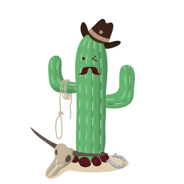 Kaktus Cartoon Stil Grüner Kaktus Mit Hut Auf Weißem Hintergrund — Stockvektor