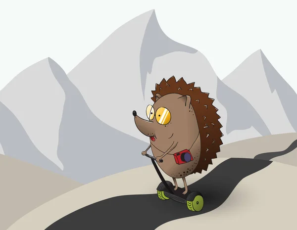 Hedgehog Viajante Scooter Personagem Desenho Animado Hedgehog Passeios Segway — Vetor de Stock