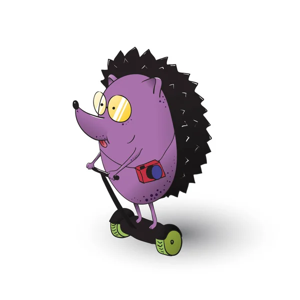 Hedgehog Viajante Scooter Personagem Desenho Animado Hedgehog Passeios Segway —  Vetores de Stock