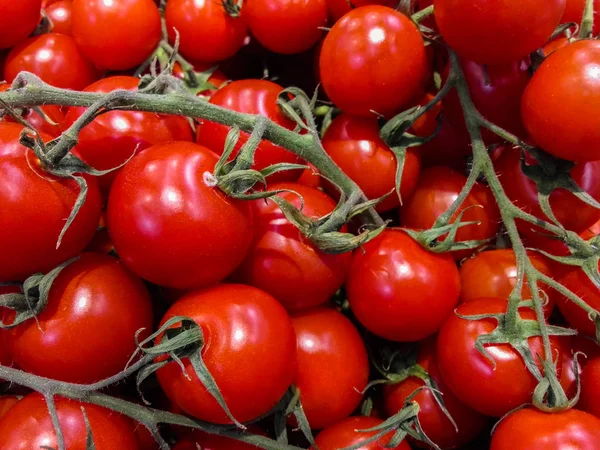 Primer plano de tomates cherry frescos en venta en el mercado callejero  . —  Fotos de Stock