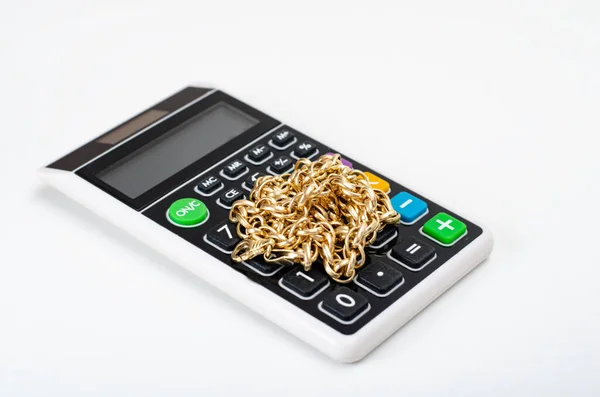 Close Gold Chain Pocket Computer Representing Concept Wealth Poverty Stock Picture