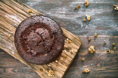 Tablo, lezzetli çikolatalı kek yakın çekim