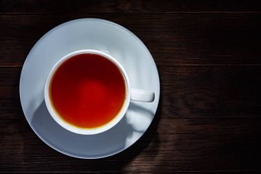 çay üzerinde ahşap arka plan Üstten Görünüm