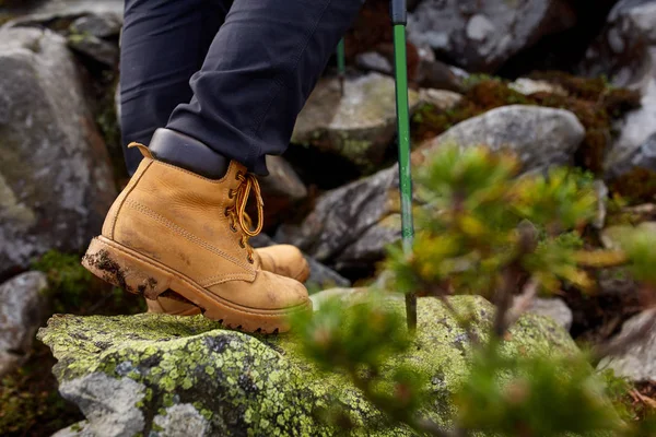 Hiking boots in outdoor action