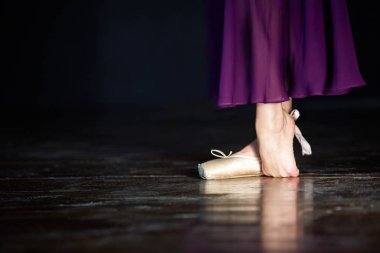 Zarif balerin Studio düşük anahtar içinde koyu arka plan üzerinde poz.