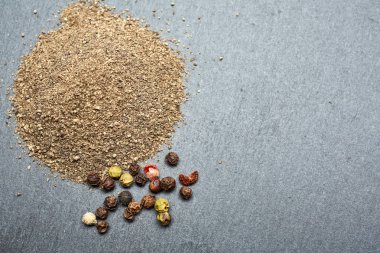 Doku arka plan. Kara biber tozu Üstten Görünüm.