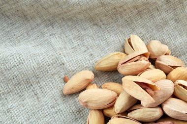 Antep fıstığı Kumaş Pamuk peçete, alan, seçici odak, üstten görünüm, makro attıkça derinliği