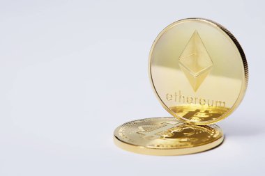Altın ethereum para. Açık renkli Kripto Döviz Alım blockchain para ethereum sembolü.