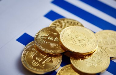 Grafik arka planı, yakın çekim, sığ derinlik-in tarla Bitcoin cryptocurrency