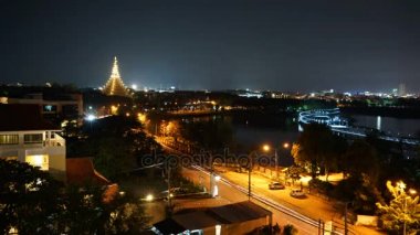 Gece trafik kesintisiz döngü Hd 1080p zaman atlamalı, Wat Nongwaeng Khonkaen şehir Tayland gece,