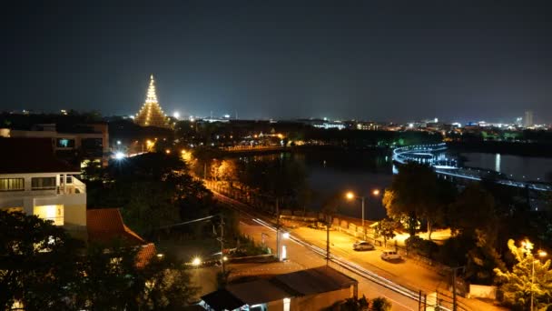 晚上交通无缝环高清 1080p 时间的推移，扫管笏 Nongwaeng 在昆凯床早餐市泰国在晚上, — 图库视频影像