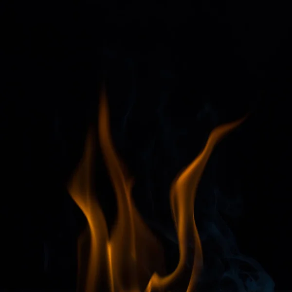 Fire flames in black, fire flames and smoke. — Stock Photo, Image