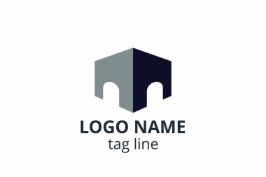 Yaratıcı şekil yapısı tasarımı. Mimarlık ajansının iç mimarisi için şablon logosu. Ya da apartman, konut, bina gibi başka bir şirket..
