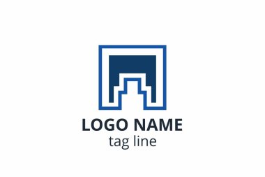 Yaratıcı şekil yapısı tasarımı. Mimarlık ajansının iç mimarisi için şablon logosu. Ya da apartman, konut, bina gibi başka bir şirket..