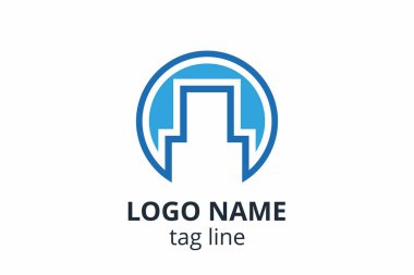 Yaratıcı şekil yapısı tasarımı. Mimarlık ajansının iç mimarisi için şablon logosu. Ya da apartman, konut, bina gibi başka bir şirket..