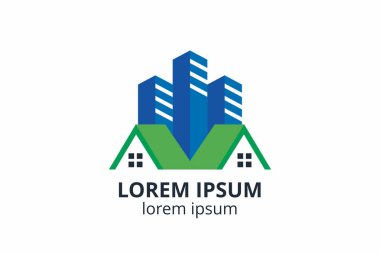 Yaratıcı şekil yapısı tasarımı. İnşaat şirketi için şablon logosu. Ya da apartman, villa, mülk, ev, bina gibi şirketler..