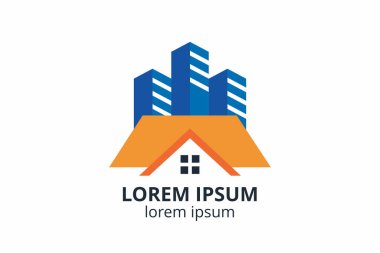 Yaratıcı şekil yapısı tasarımı. İnşaat şirketi için şablon logosu. Ya da apartman, villa, mülk, ev, bina gibi şirketler..