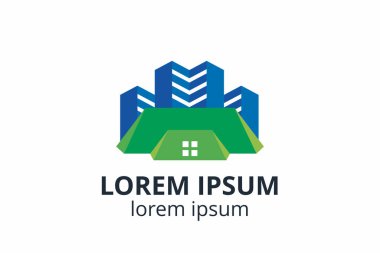 Yaratıcı şekil yapısı tasarımı. İnşaat şirketi için şablon logosu. Ya da apartman, villa, mülk, ev, bina gibi şirketler..