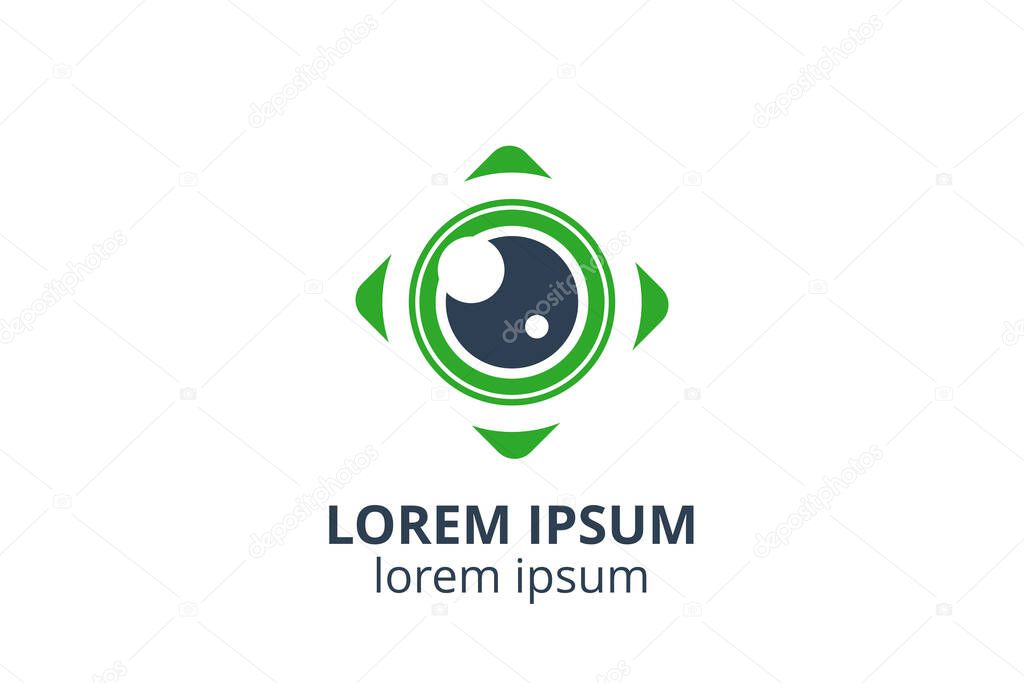 Creative shape lens design symbol of camera. Template icon logo for photography studio, media business, or digital application.