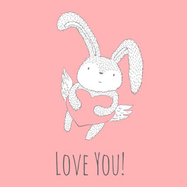 sevimli tavşan ve kalp