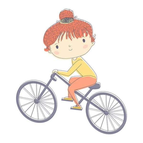 어린 소녀는 자전거를 타고 — 스톡 벡터