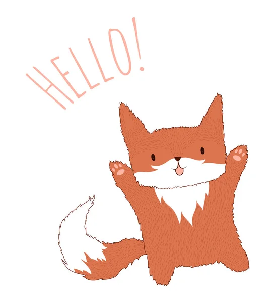 Cute fox and text "Hello". — Stock Vector