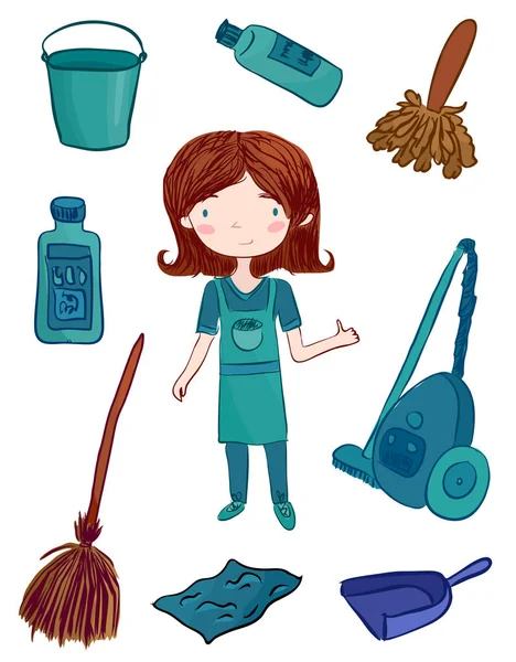 Young girl  cleaning — Stock Vector