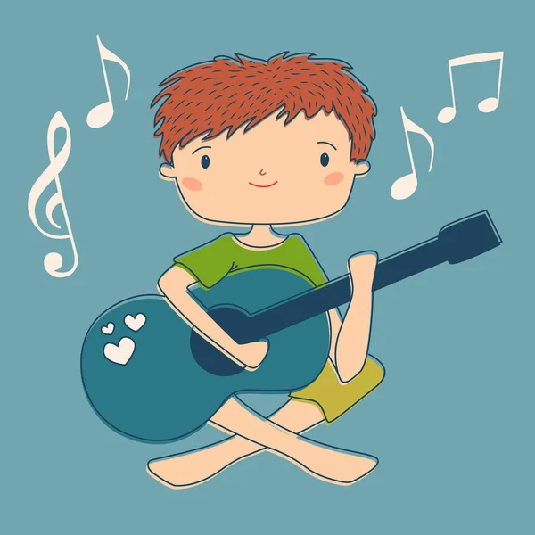 Garçon jouer de la guitare . — Image vectorielle
