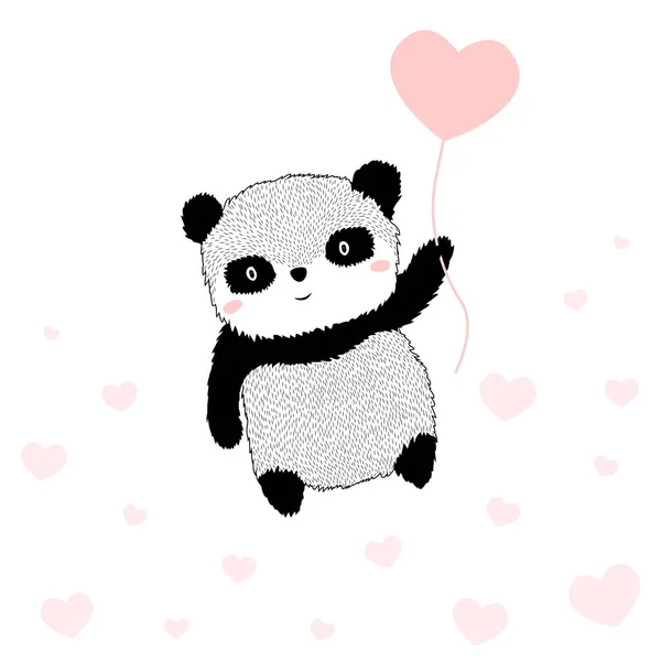 Orso panda con palloncino cuore — Vettoriale Stock