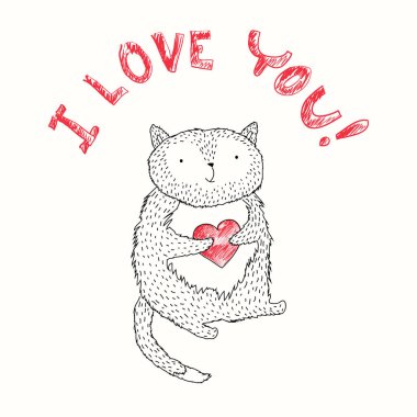 Şirin kedi aşık kalp