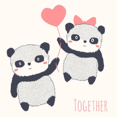 pandalar ayılar kalp balon ile