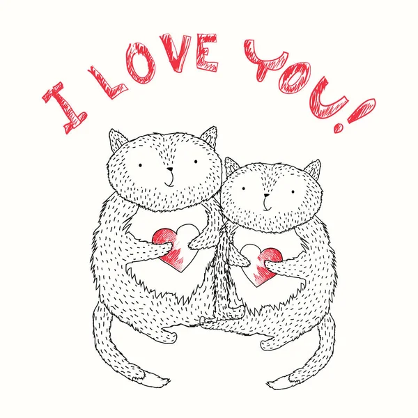 恋の心にかわいい猫 — ストックベクタ