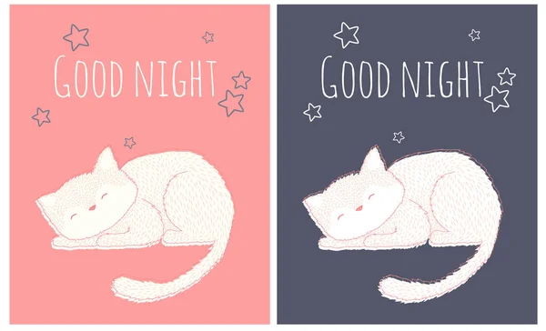 Kedi uyku ve iyi geceler dileğiyle — Stok Vektör