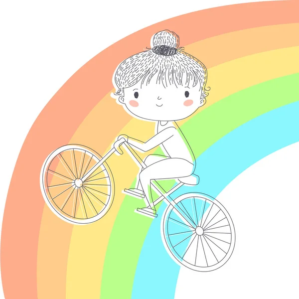 Petite fille est à vélo — Image vectorielle