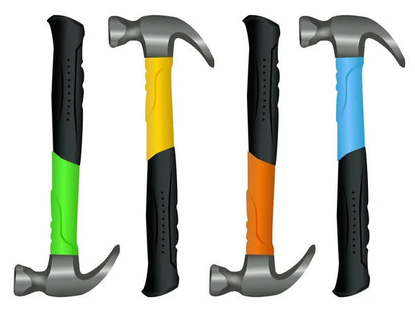 Ferramentas martelos conjunto 4 cores —  Vetores de Stock