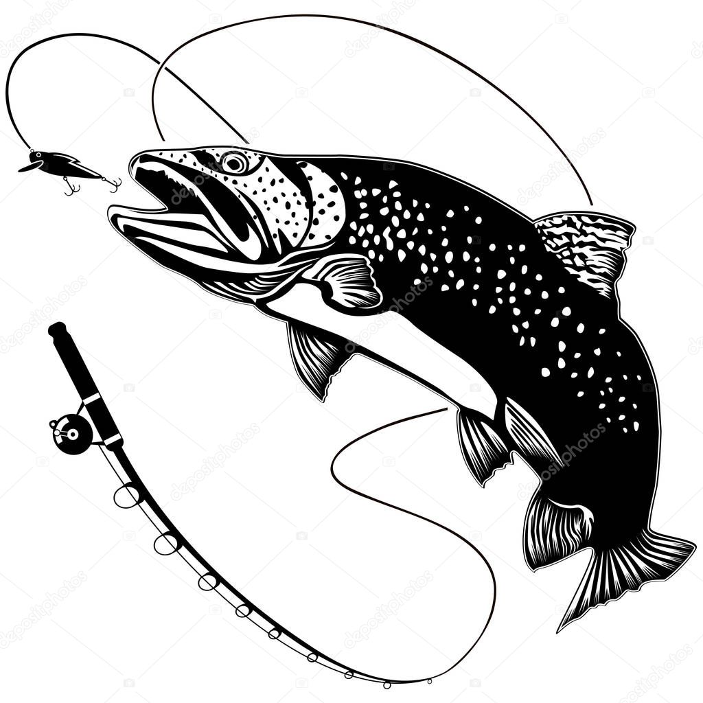 Salmon fishing isolated on white