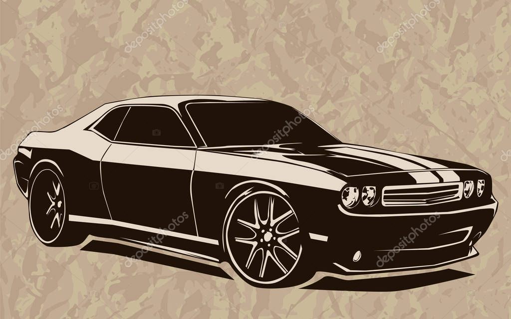 Old school muscle cars inspired cartoon sketch. Vector abstract muscle